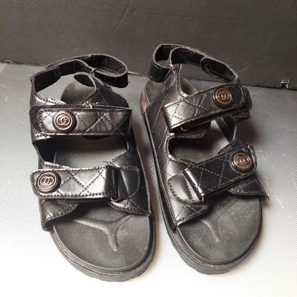Black quilted chunky adjustable strap sandal faux leather, comfy city walkers 9m - Picture 6 of 6